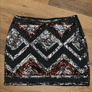 H&M Black Sequin Mini Skirt with Silver and Brown Accents
